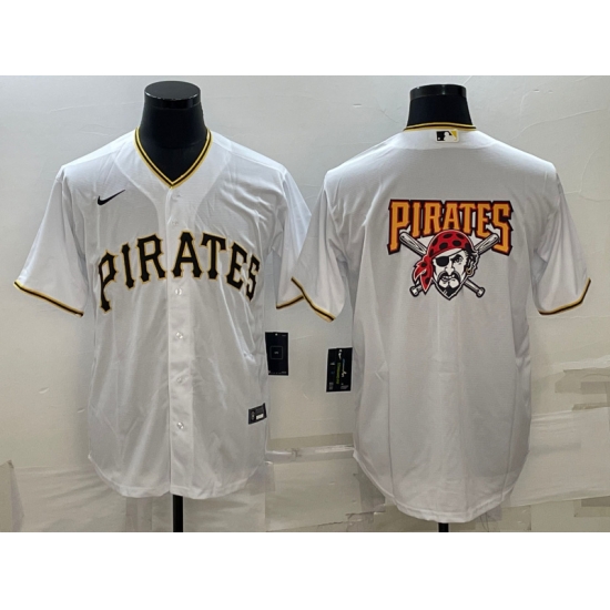 Men Pittsburgh Pirates White Team Big Logo Cool Base Stitched Baseball Jersey